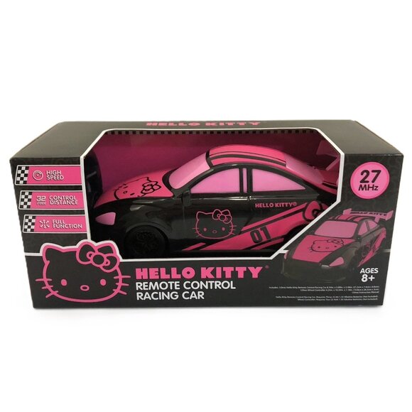 Hello Kitty Remote Control Racing Car & Wheel Controller Black Pink Set of 3 - Picture 4 of 16